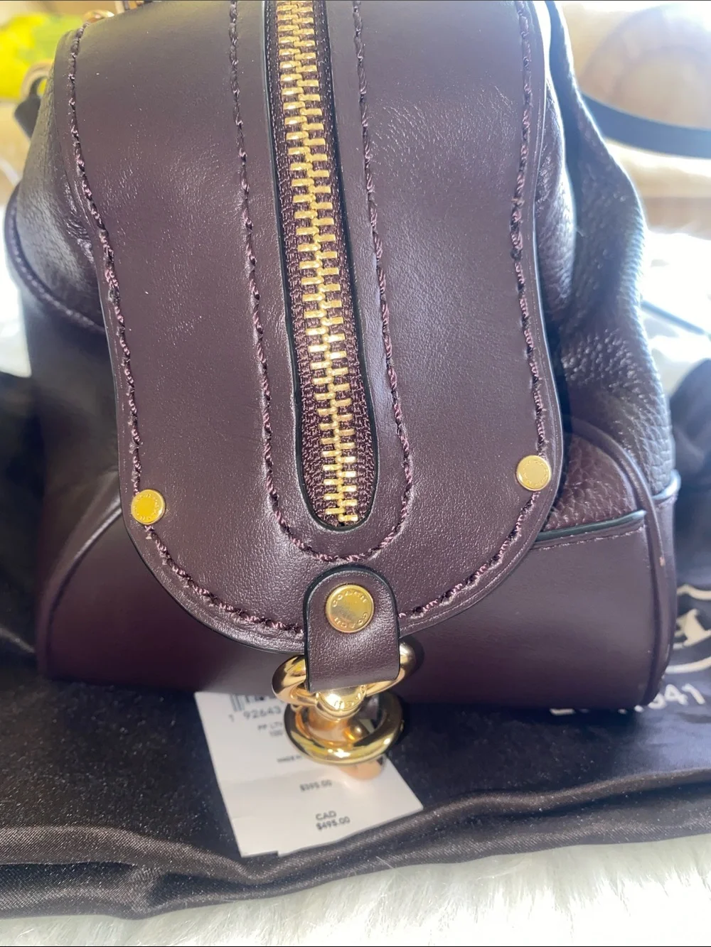 Coach Purple Pebbled Leather Lane Satchel Bag with Gold Logo